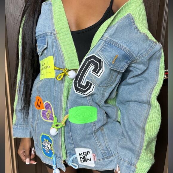 Denim Stitching Cardigan Sweater Loose
Knitted For Women halloween - Picture 3 of 14